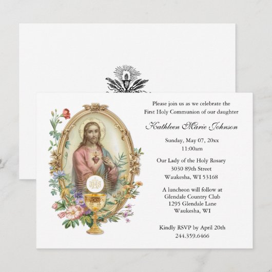 Katholieke Jezus Eerste Uitnodigingen van de Commu (Voorkant / Achterkant)