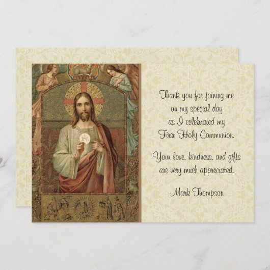 Katholieke Jezus Engelen Host Communie Dank u Kaart (Voorkant / Achterkant)
