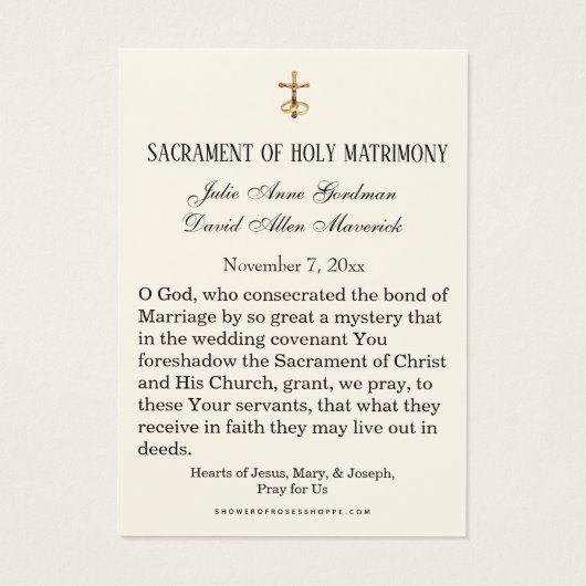 Katholieke Jezus Maria Jozef Bruiloft gunst Kaart (Achterkant)