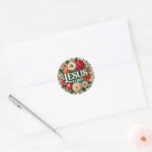 Katholieke Jezus op Kruisbeeld Rozen Ronde Sticker (Envelop)