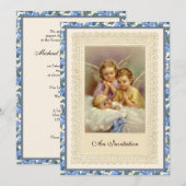 Katholieke  jongen Baptisme Christening Angels in Kaart (Voorkant / Achterkant)