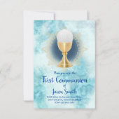 Katholieke jongen Eerste Communie blauw marmer Kaart (Voorkant)