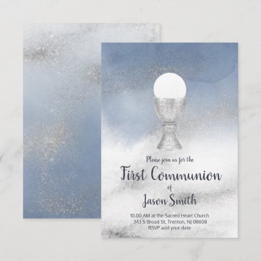 katholieke jongen eerste communiqué waterverf marm kaart (Voorkant / Achterkant)