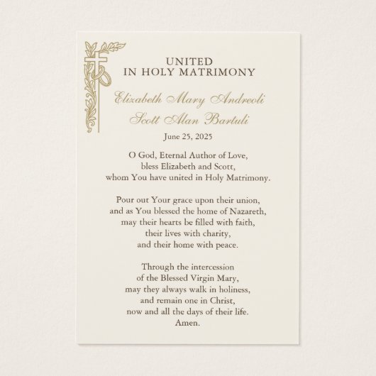 Katholieke Kaart van het huwelijksgebed Betrothal (Achterkant)