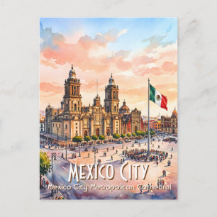 Katholieke Kathedraal van Mexico-Stad Watercolor R Briefkaart