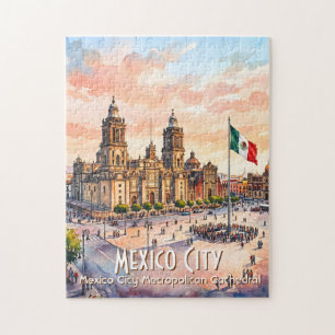 Katholieke Kathedraal van Mexico-Stad Watercolor R Legpuzzel