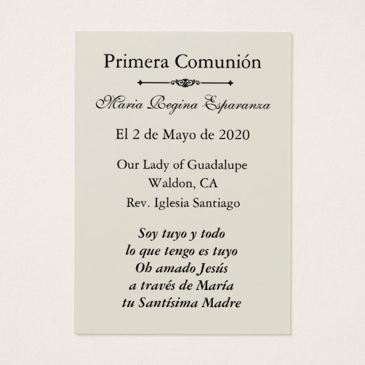 Katholieke kerk van Guadalupe, in Spanje Visitekaartje (Achterkant)