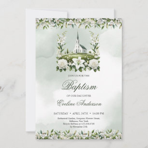 Katholieke Kerk waterverf Lelies & rozen Doop Kaart