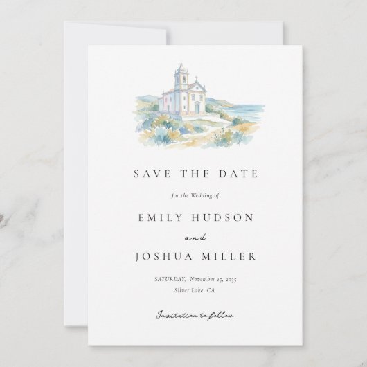 Katholieke Kerk Waterverf Trouwdag Save The Date (Voorkant)