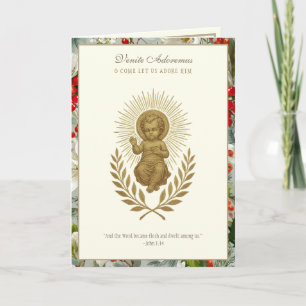 Katholieke Kerst Baby Jezus Poinsettia Feestdagen Kaart