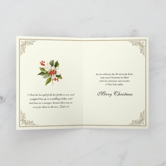 Katholieke Kerst Eucharistie Poinsettia Bloemen Feestdagen Kaart (Binnen)