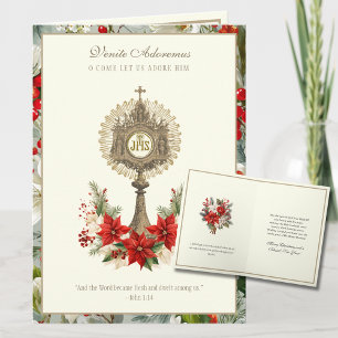 Katholieke Kerst Eucharistie Poinsettia Bloemen Feestdagen Kaart