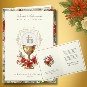 Katholieke Kerst Eucharistie Poinsettia Bloemen Feestdagen Kaart