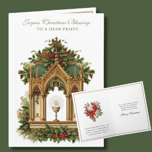 Katholieke kerst Eucharistie Poinsettia Priester Feestdagen Kaart