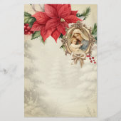 Katholieke Kerst Maria Jezus Poinsettias Briefpapier (Voorkant)