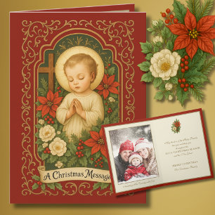 Katholieke Kerstfoto van het kindje Jezus Feestdagen Kaart