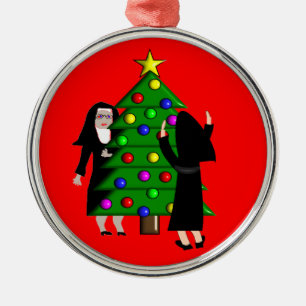 Katholieke kerstversiering Nuns Metalen Ornament