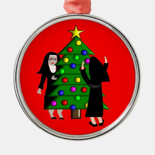 Katholieke kerstversiering Nuns Metalen Ornament (Voorkant)