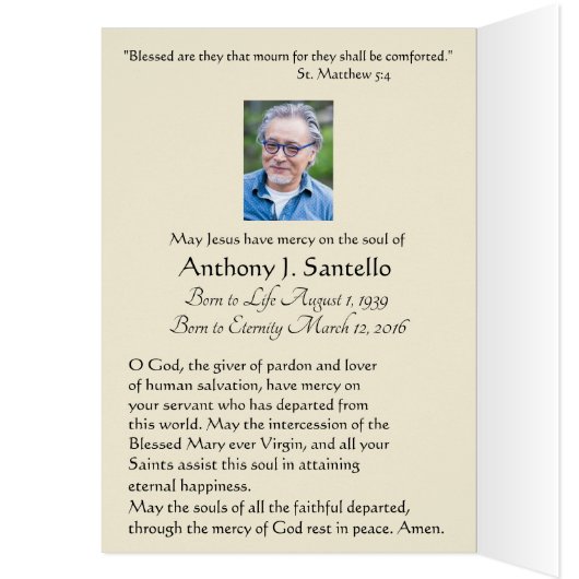 Katholieke Kind Jezus met Dove Funeral Dank u (Binnen (Links))