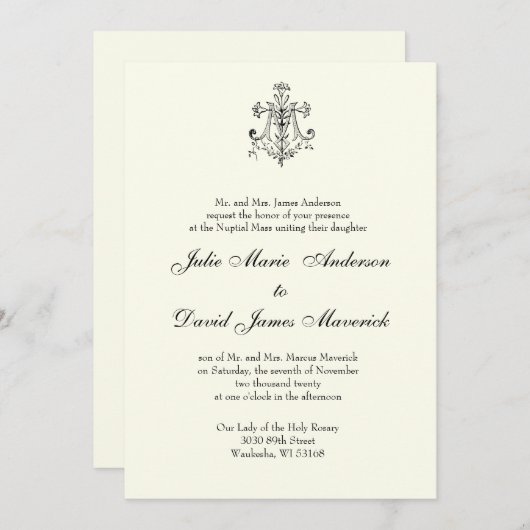 Katholieke klassieke elegante religieuze bruiloft  kaart (Voorkant / Achterkant)