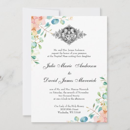 Katholieke Klassieke Eucalyptus Religieuze Weddens Kaart (Voorkant)