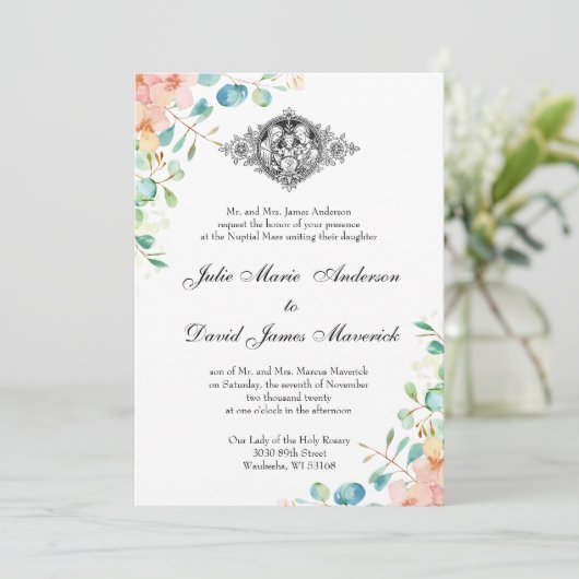 Katholieke Klassieke Eucalyptus Religieuze Weddens Kaart (Staand voorkant)