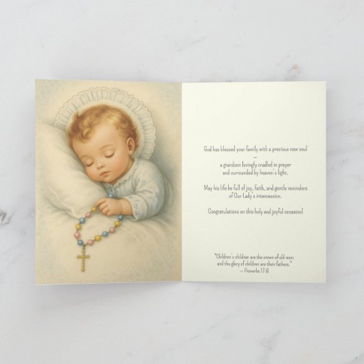 Katholieke kleinzoon gefeliciteerd met grootouders kaart (Binnen)