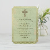 Katholieke Kruis Antiek bruiloft uitnodiging (Staand voorkant)