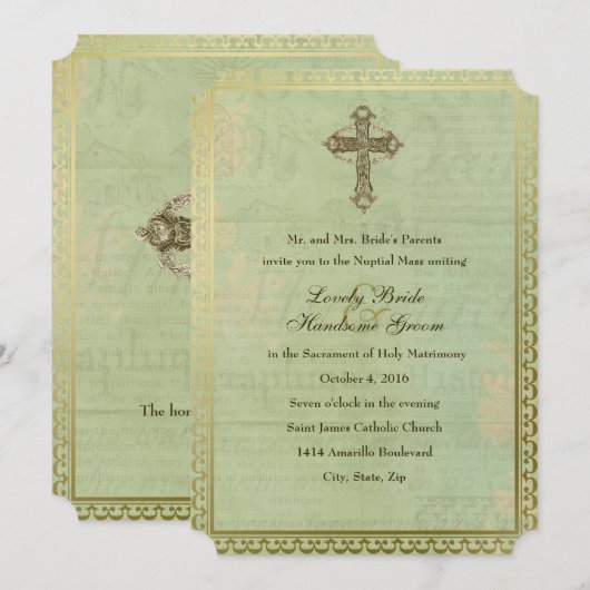  Katholieke Kruis Antiek bruiloft uitnodiging (Voorkant / Achterkant)