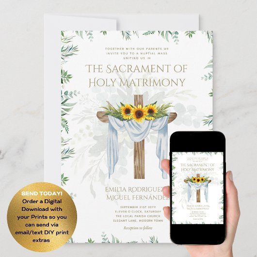 Katholieke kruis traditioneel geformuleerde bruilo kaart