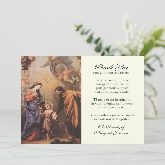 Katholieke legant Heilige Familie condoleances Dan Bedankkaart (Staand voorkant)