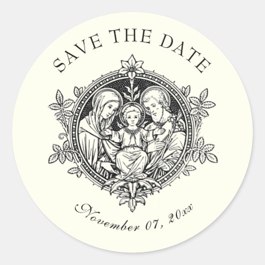 Katholieke legant Ivory Wedding Heilige Familie Ronde Sticker (Voorkant)