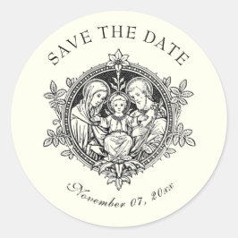 Katholieke legant Ivory Wedding Heilige Familie Ronde Sticker