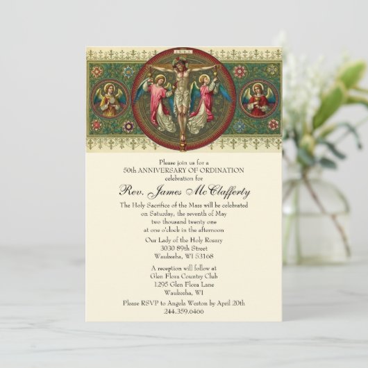 katholieke legant priest Ordination Jubileum Kaart (Staand voorkant)
