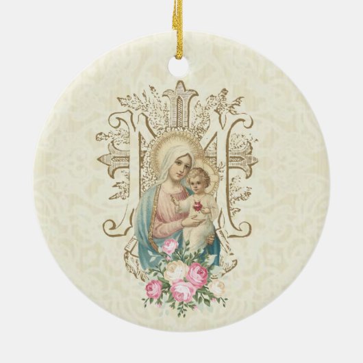 Katholieke Maagd Maria Ave Maria Baby Jesus Floral Keramisch Ornament (Achterkant)