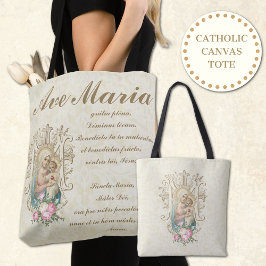 Katholieke Maagd Maria Ave Maria Baby Jesus Floral Tote Bag