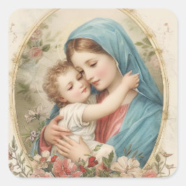 Katholieke Maagd Maria Baby Jezus Bloemstuk  Vierkante Sticker