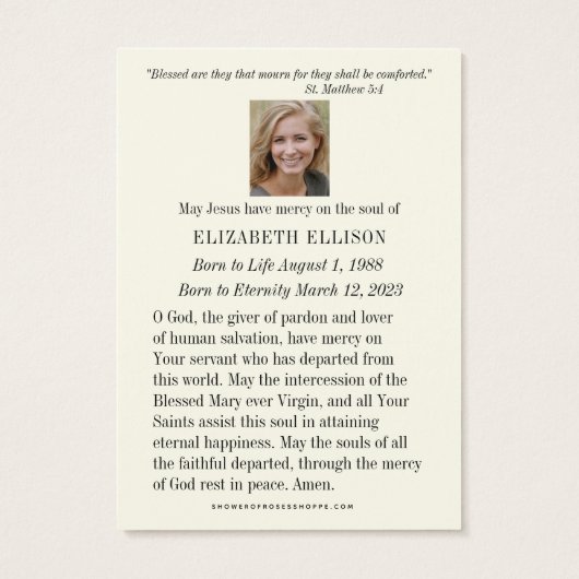 Katholieke Maagd Maria Begrafenis Gebed Kaart (Achterkant)