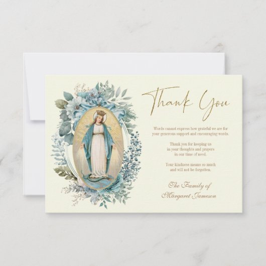 Katholieke Maagd Maria Bloemen begrafenismonument Bedankkaart (Voorkant)