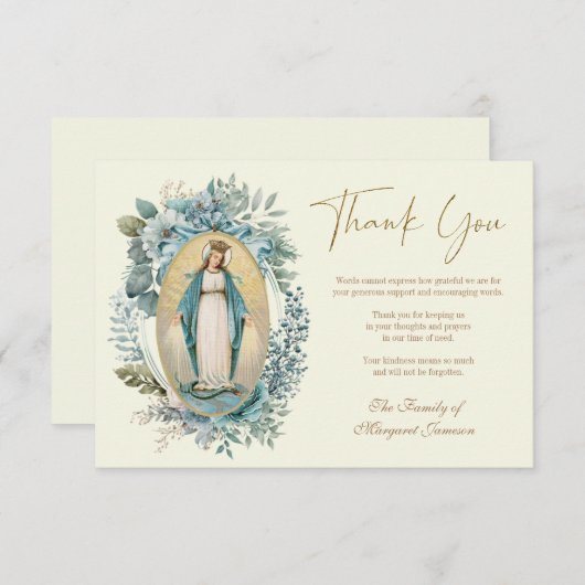 Katholieke Maagd Maria Bloemen begrafenismonument Bedankkaart (Voorkant / Achterkant)