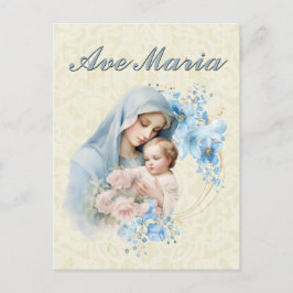 Katholieke Maagd Maria Jezus Blauw Bloemen Ave Mar Briefkaart