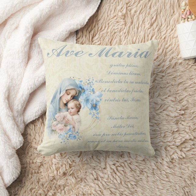 Katholieke Maagd Maria Jezus Blauw Bloemen Ave Mar Kussen ( Made from high-quality Simplex knit fabric, these 100% polyester pillows are soft and wrinkle-free.)