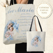 Katholieke Maagd Maria Jezus Blauw Bloemen Ave Mar Tote Bag