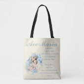 Katholieke Maagd Maria Jezus Blauw Bloemen Ave Mar Tote Bag (Voorkant)