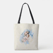 Katholieke Maagd Maria Jezus Blauw Bloemen Ave Mar Tote Bag (Achterkant)