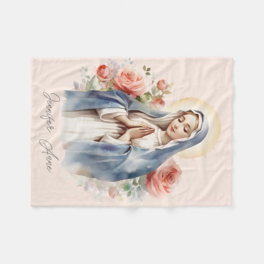 Katholieke Maagd Maria met rozen Fleece Deken (Voorkant (Horizontaal))