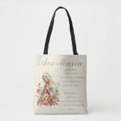 Katholieke Maagd Maria Rode Rozen Bloemen Ave Mari Tote Bag (Voorkant)