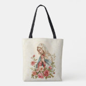 Katholieke Maagd Maria Rode Rozen Bloemen Ave Mari Tote Bag (Achterkant)