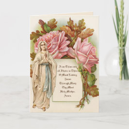 Katholieke Maagd Maria Rozenkrans Vintage Bloemen Kaart