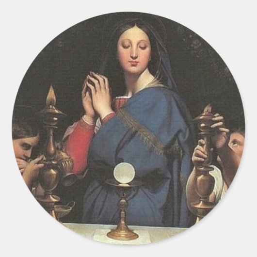 Katholieke Maagd Maria van de Gastheer Religieus Ronde Sticker (Voorkant)